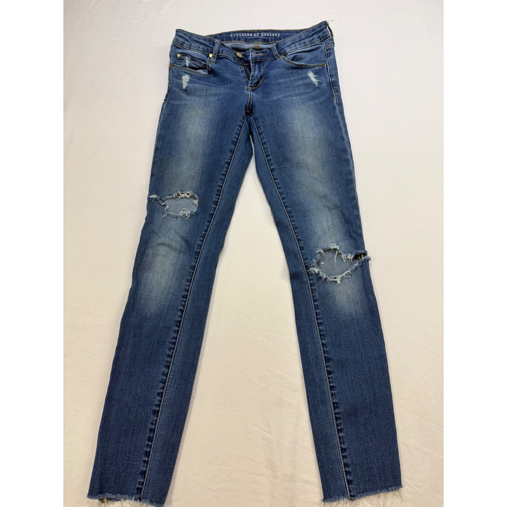 Articles of Society Los Angeles Distressed‎ Skinny Jeans Blue Size 25 Frayed Hem